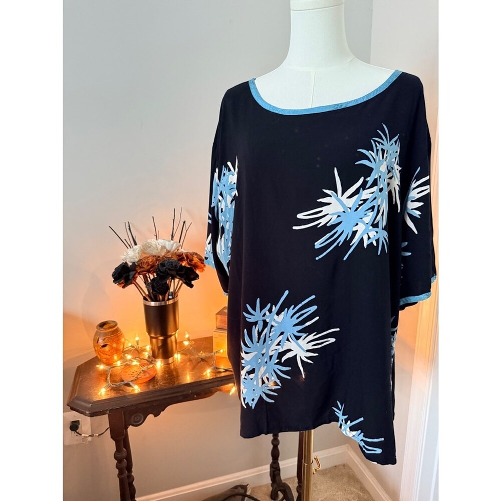 Y2K Island Feeling Hawaiian Shirt Top 3X Black Seafoam Tropical Floral Cruise